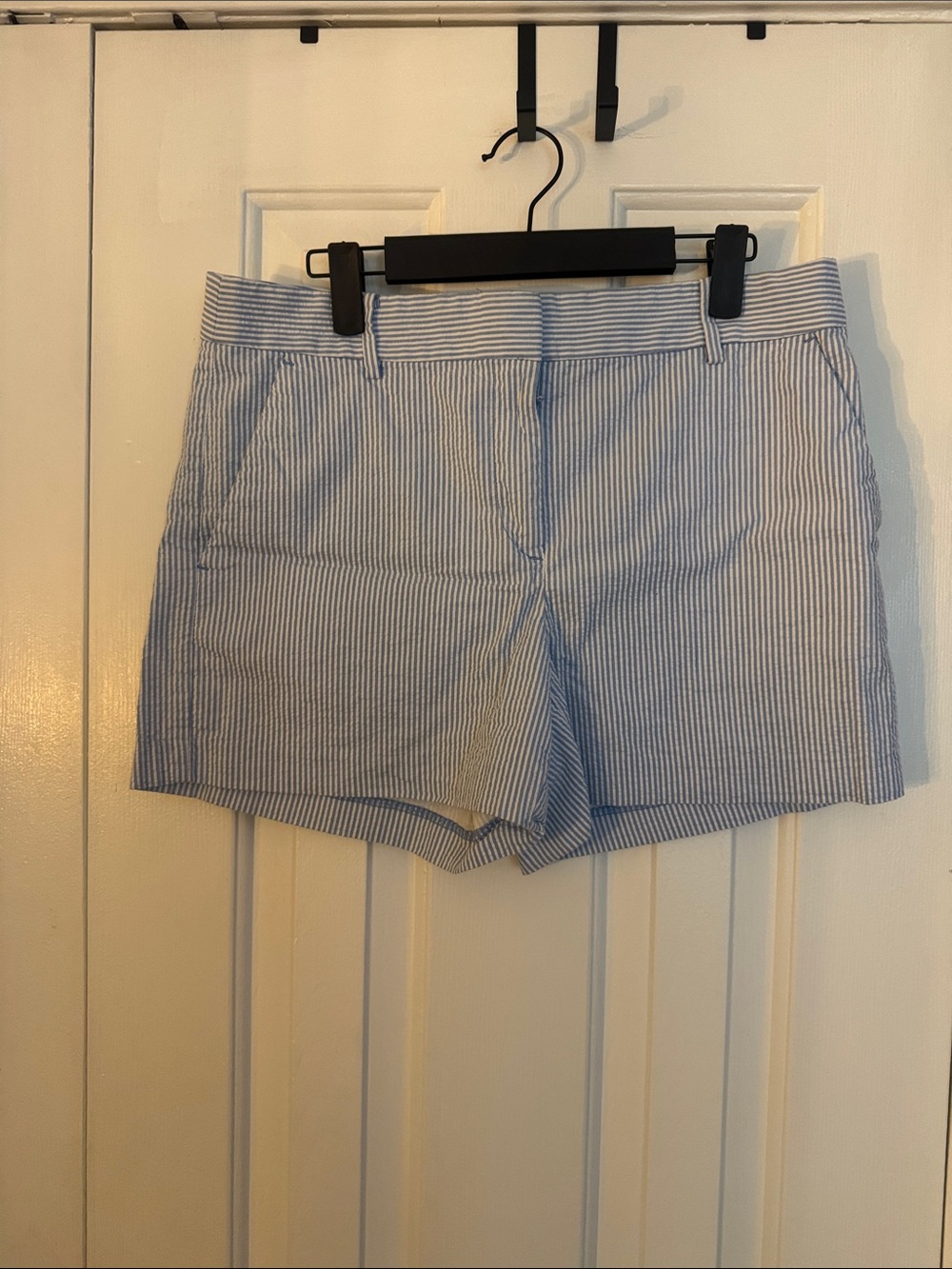 Loft Striped Blue & White Seersucker Bermuda Shorts